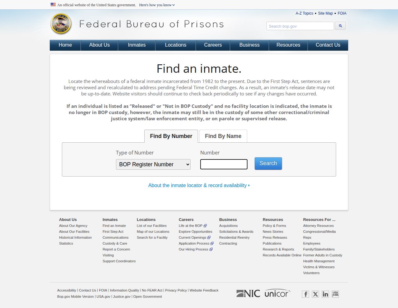 Federal BOP locator for Johnston County federal release records
